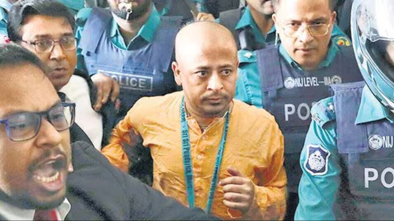 Photo of detained Chinmoy Krishna Das Brahmachari, a Sanatan Jagoron Jote spokesperson of Bangladesh.